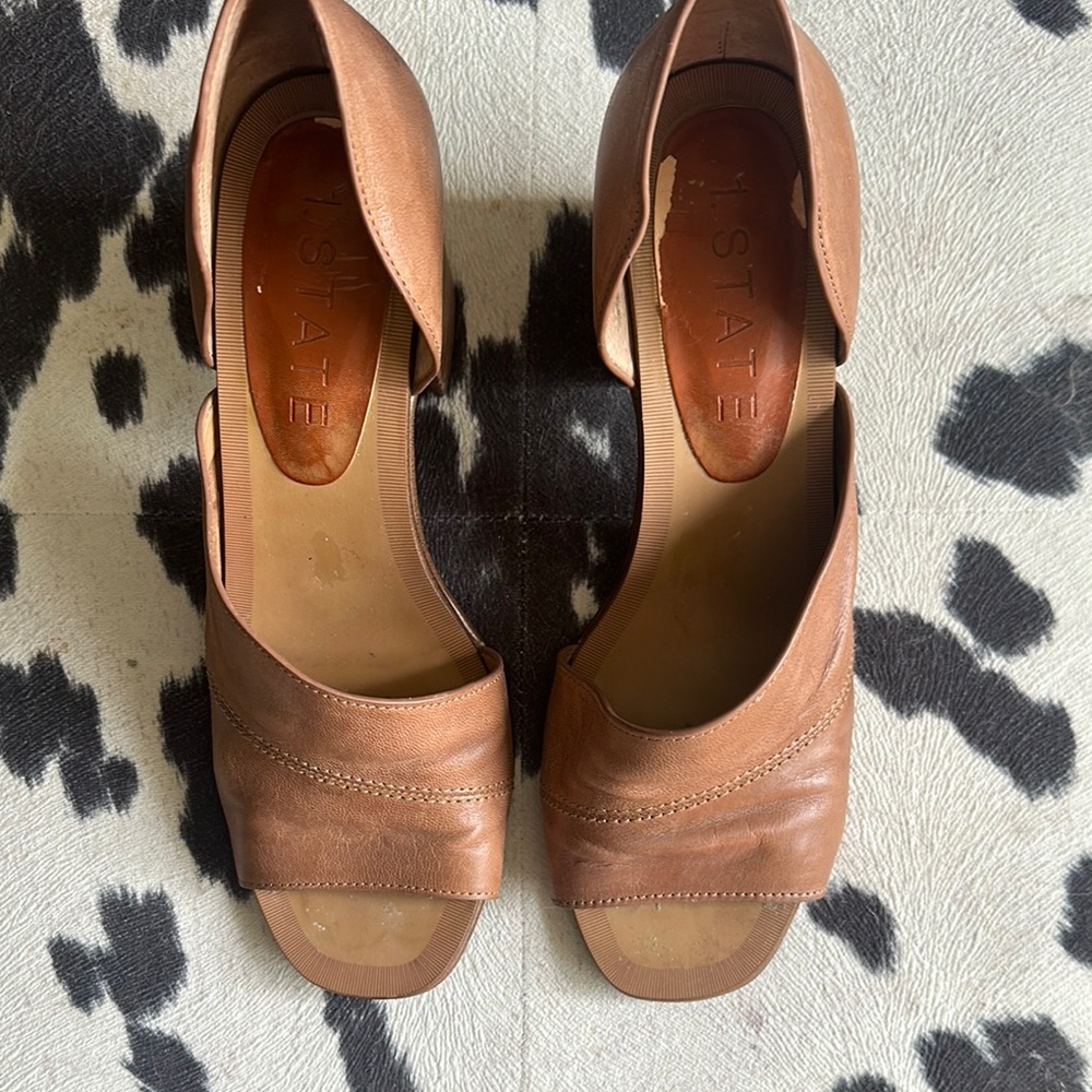 STATE Tan Leather Heels with Ruched Detail